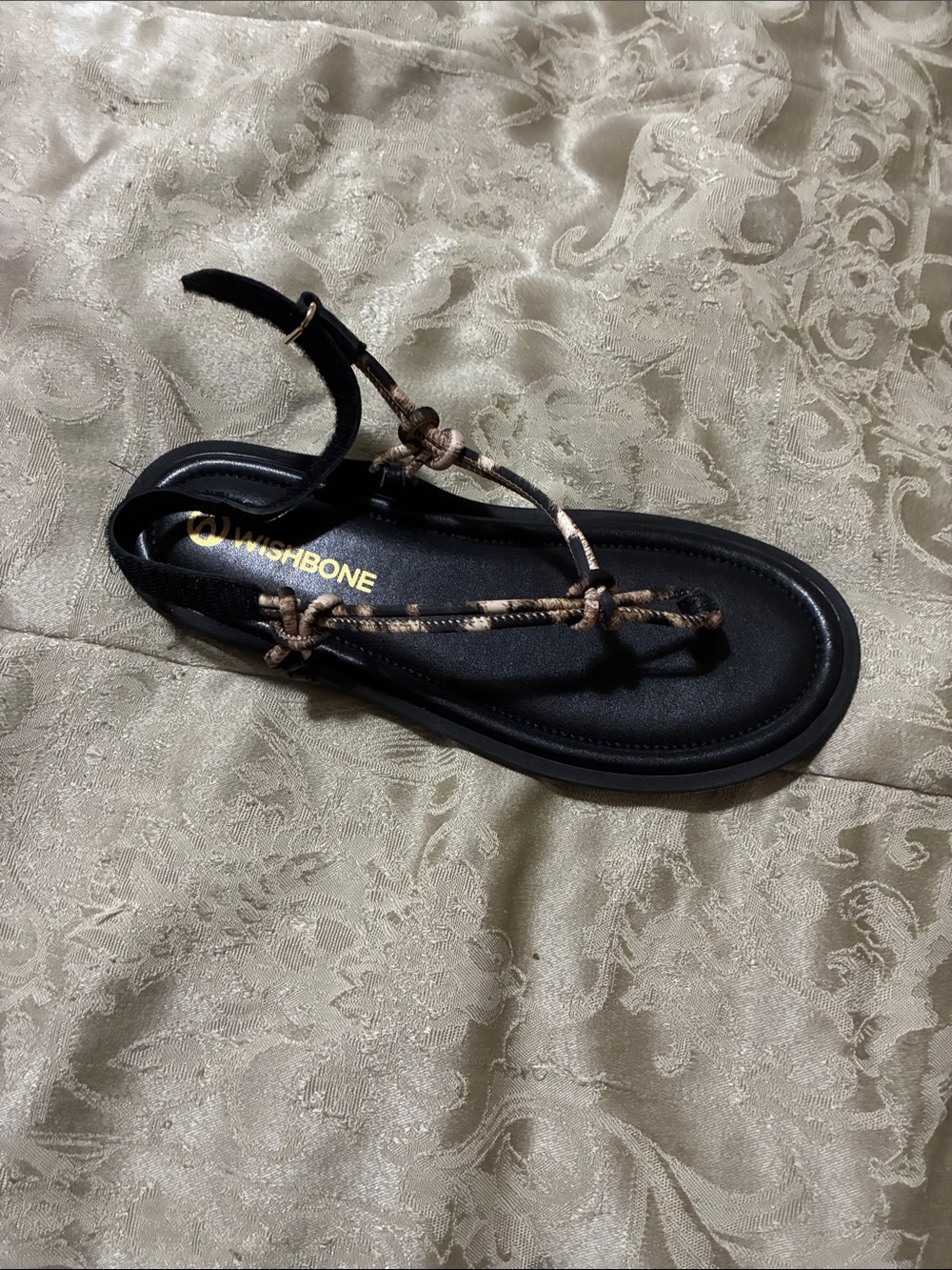 Wishbone Women's Black Sandal with Brown Braided Straps